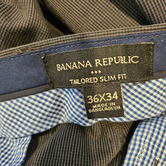 Banana Republic Tailored Slim Fit Mens Dress Pants 36x34 Gray Micro Houndstooth - Picture 12 of 15